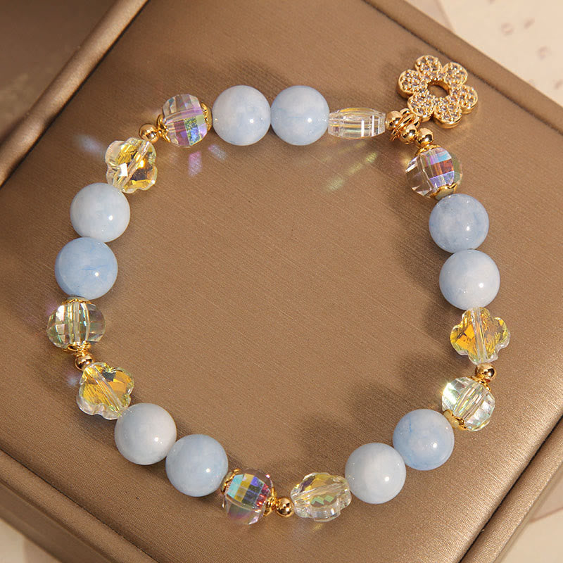 Braccialetto di cristallo curativo naturale con fiore di acquamarina Buddha Stones
