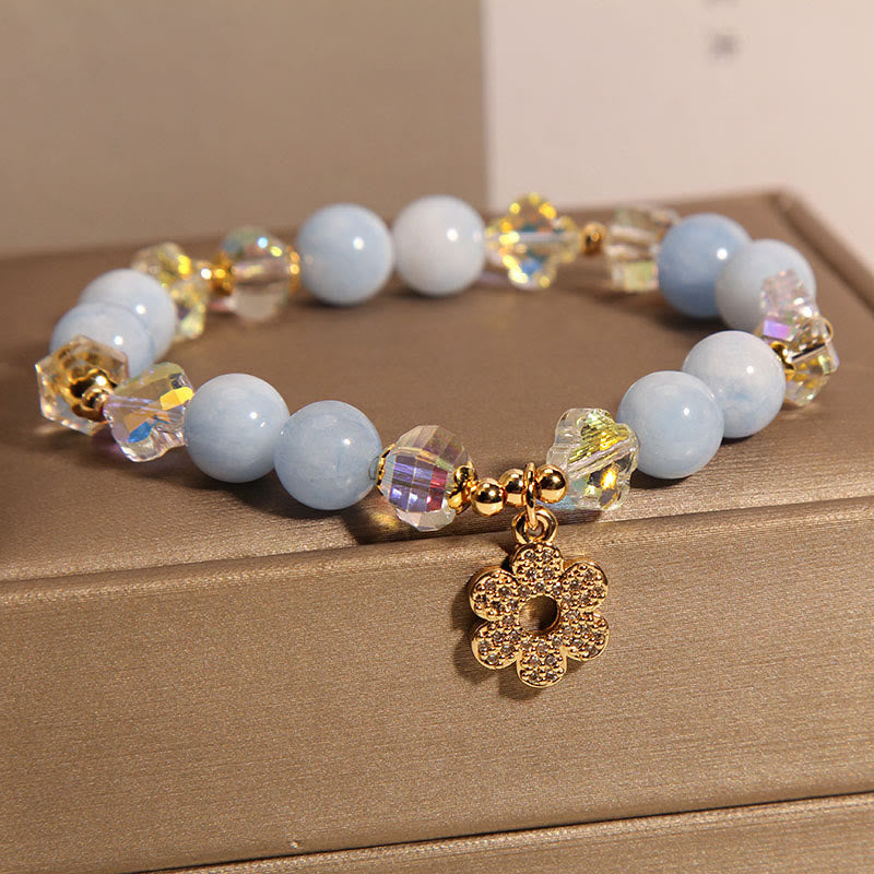Braccialetto di cristallo curativo naturale con fiore di acquamarina Buddha Stones