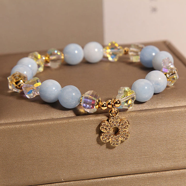 Braccialetto di cristallo curativo naturale con fiore di acquamarina Buddha Stones
