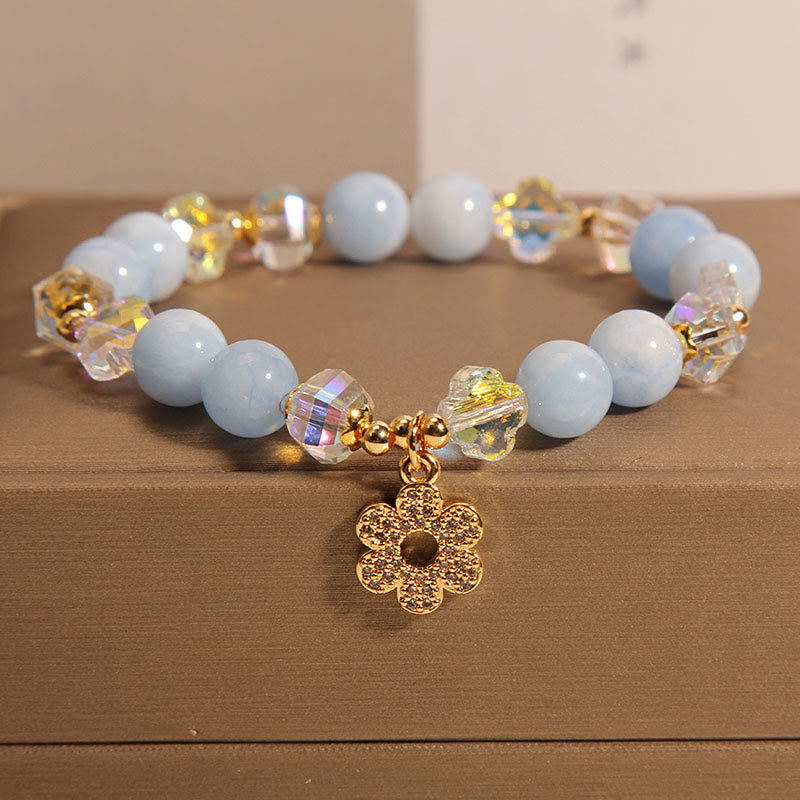 Braccialetto di cristallo curativo naturale con fiore di acquamarina Buddha Stones