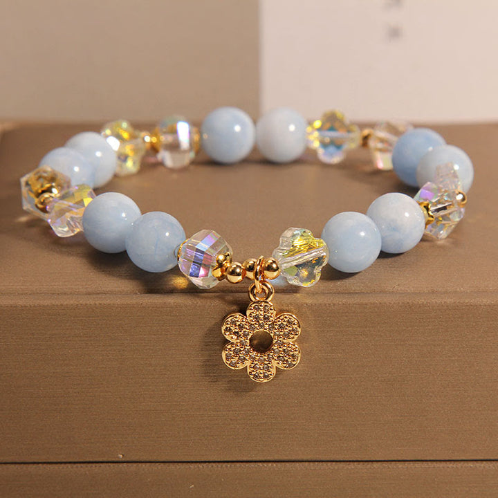 Braccialetto di cristallo curativo naturale con fiore di acquamarina Buddha Stones