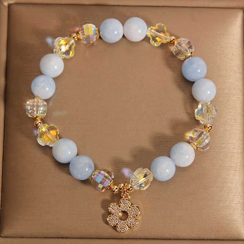 Braccialetto di cristallo curativo naturale con fiore di acquamarina Buddha Stones