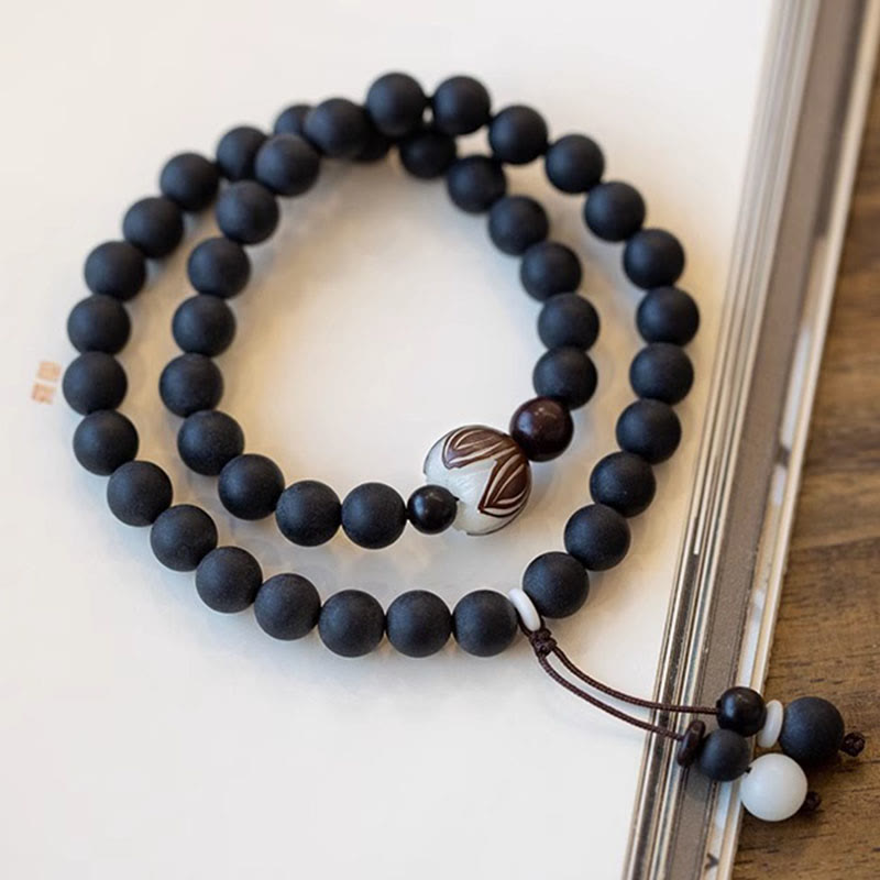 Braccialetto di guarigione Bodhi Lotus con doppio strato di cipresso tibetano Buddha Stones