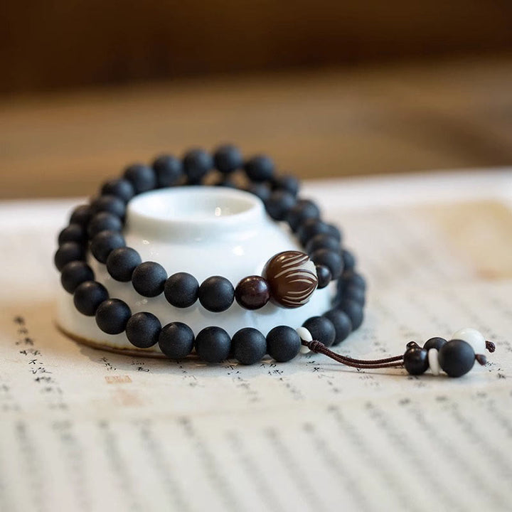 Braccialetto di guarigione Bodhi Lotus con doppio strato di cipresso tibetano Buddha Stones
