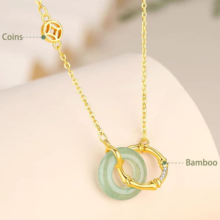 Buddha Stones 925 Sterling Silver Natural Green Aventurina Peace Buckle Bamboo Coin Prosperity Necklace Pendant - image 3