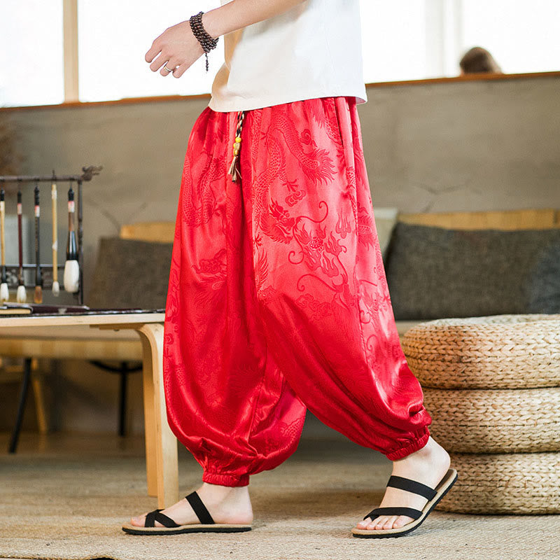 Pantaloni harem larghi da uomo con tasche e motivo a drago con Buddha Stones - Rosso - US/UK/AU46, EU56 (5XL) - image 18