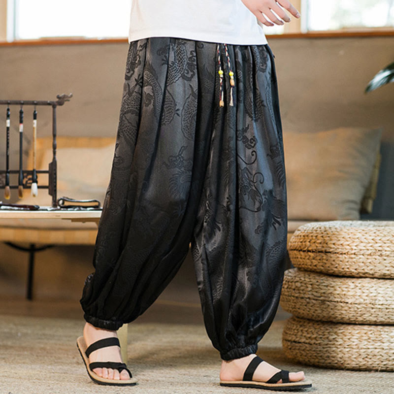 Pantaloni harem larghi da uomo con tasche e motivo a drago con Buddha Stones - image 5