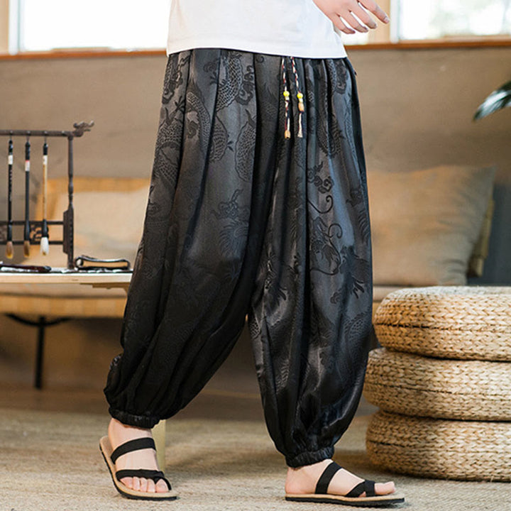 Pantaloni harem larghi da uomo con tasche e motivo a drago con Buddha Stones - image 5