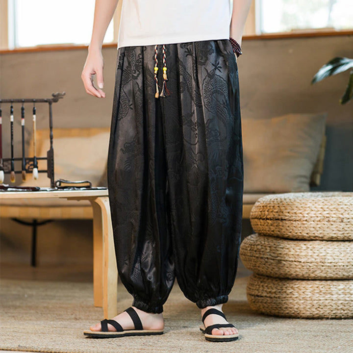 Pantaloni harem larghi da uomo con tasche e motivo a drago con Buddha Stones - image 2