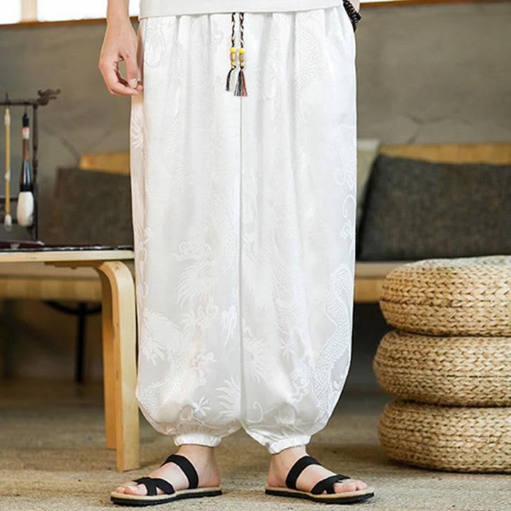 Pantaloni harem larghi da uomo con tasche e motivo a drago con Buddha Stones - image 12