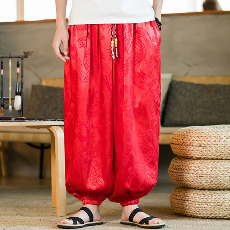Pantaloni harem larghi da uomo con tasche e motivo a drago con Buddha Stones - image 19