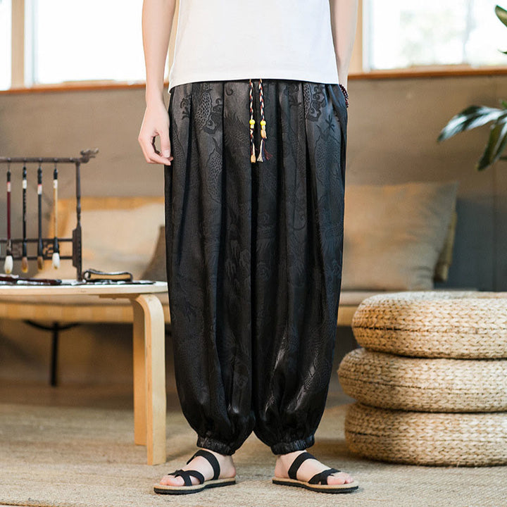 Pantaloni harem larghi da uomo con tasche e motivo a drago con Buddha Stones - image 3