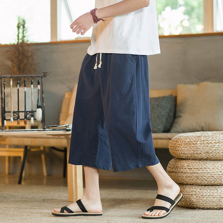 Pantaloni da uomo a gamba larga, tinta unita, lunghezza media, con tasche, con Buddha Stones. - Blu navy - US/UK/AU46, EU56 (5XL) - image 8