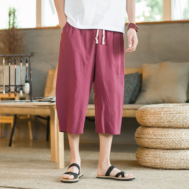 Pantaloni da uomo a gamba larga, tinta unita, lunghezza media, con tasche, con Buddha Stones. - image 17