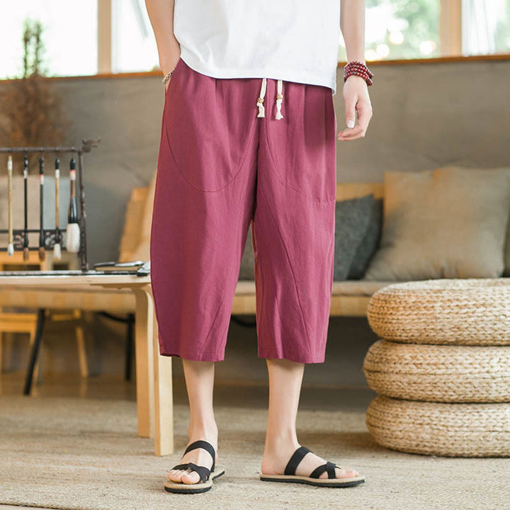 Pantaloni da uomo a gamba larga, tinta unita, lunghezza media, con tasche, con Buddha Stones. - image 17