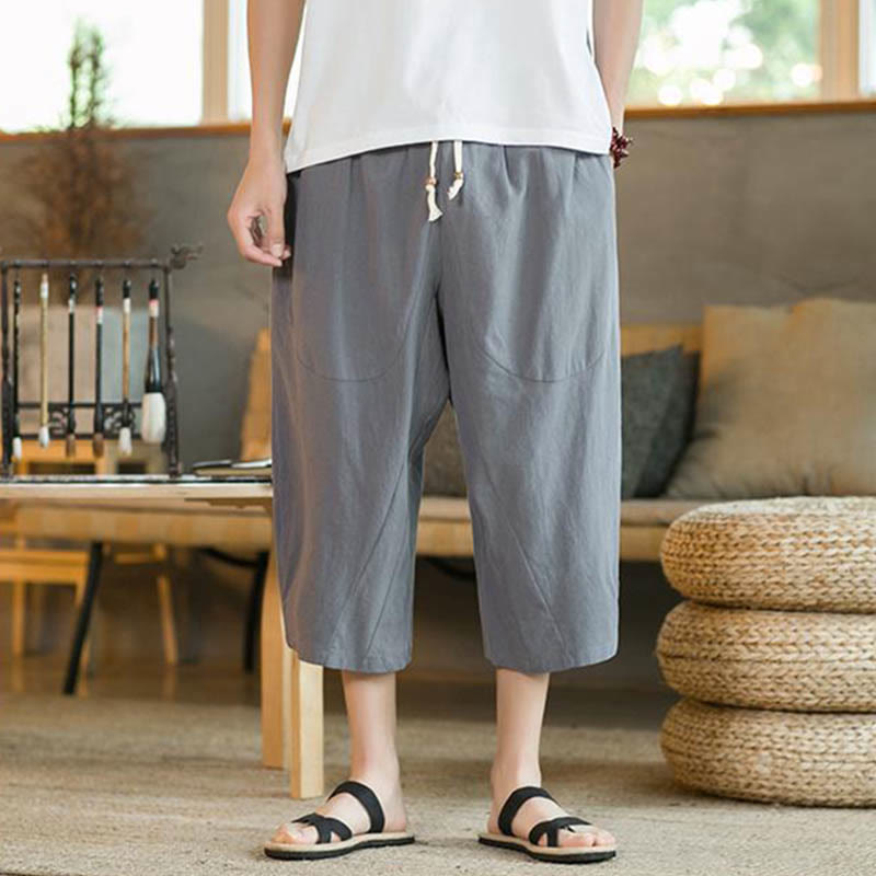 Pantaloni da uomo a gamba larga, tinta unita, lunghezza media, con tasche, con Buddha Stones. - image 25