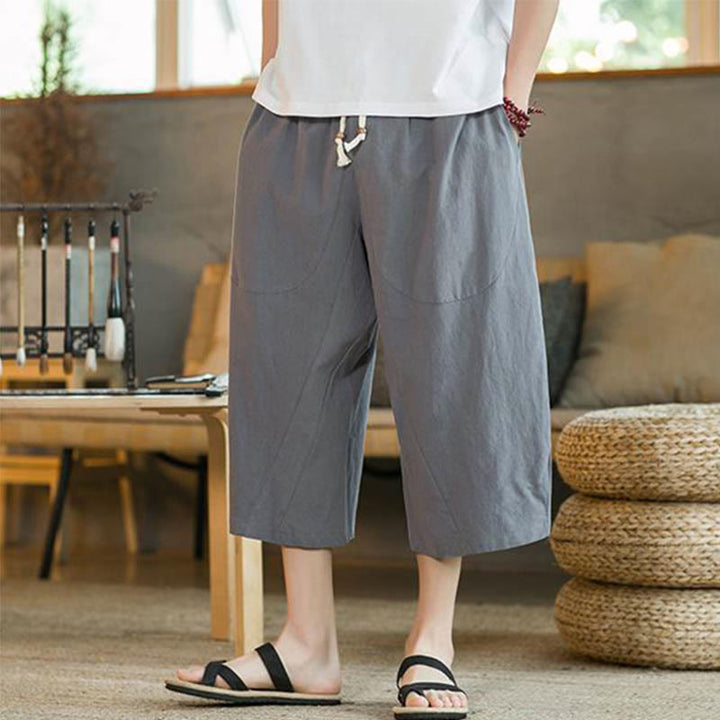 Pantaloni da uomo a gamba larga, tinta unita, lunghezza media, con tasche, con Buddha Stones. - image 27