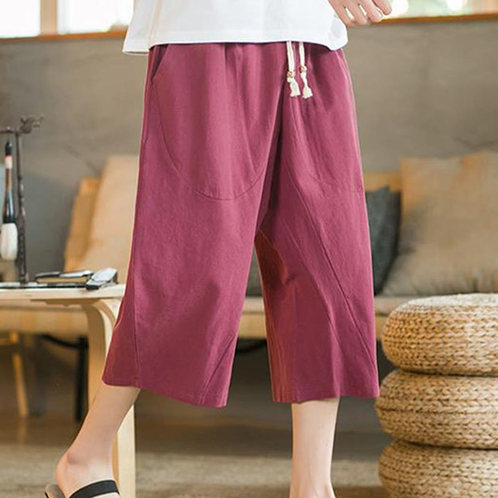 Pantaloni da uomo a gamba larga, tinta unita, lunghezza media, con tasche, con Buddha Stones. - Rosso - US/UK/AU46, EU56 (5XL) - image 15