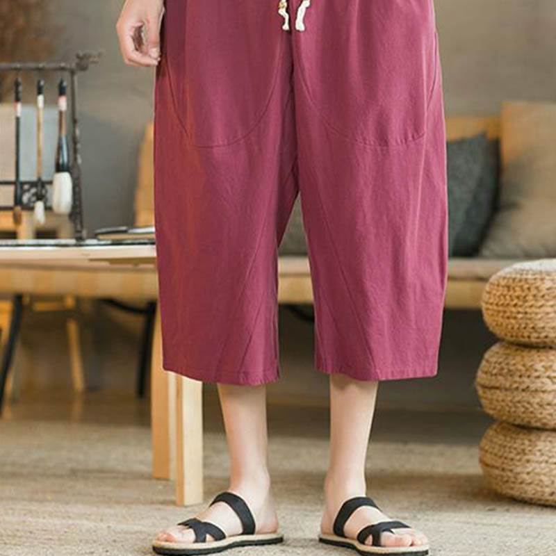 Pantaloni da uomo a gamba larga, tinta unita, lunghezza media, con tasche, con Buddha Stones. - image 19