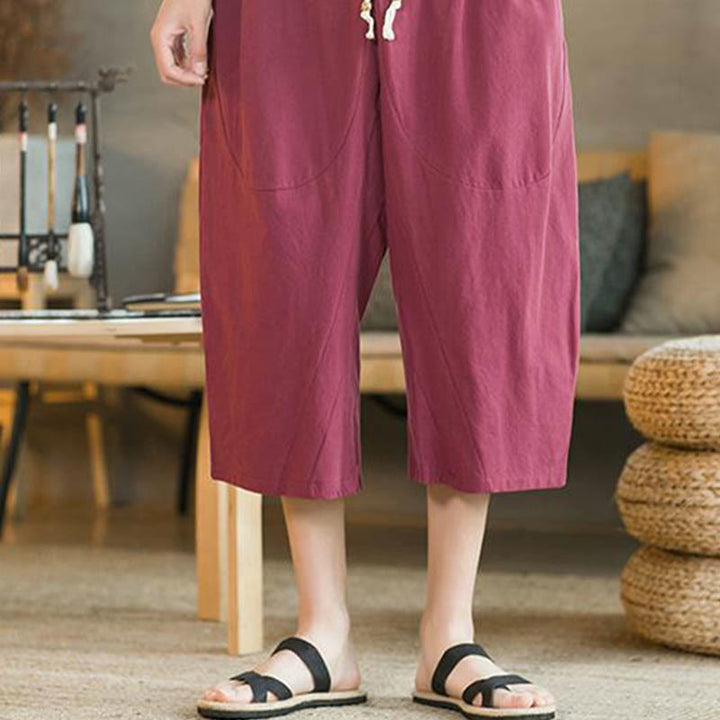 Pantaloni da uomo a gamba larga, tinta unita, lunghezza media, con tasche, con Buddha Stones. - image 19