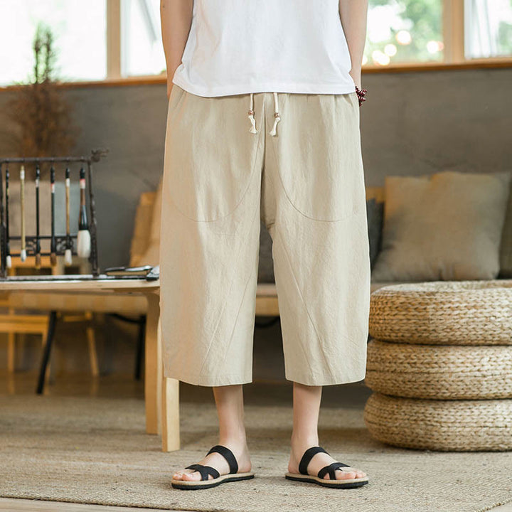Pantaloni da uomo a gamba larga, tinta unita, lunghezza media, con tasche, con Buddha Stones. - image 4