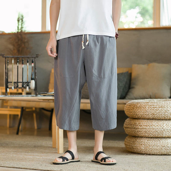Pantaloni da uomo a gamba larga, tinta unita, lunghezza media, con tasche, con Buddha Stones. - image 29
