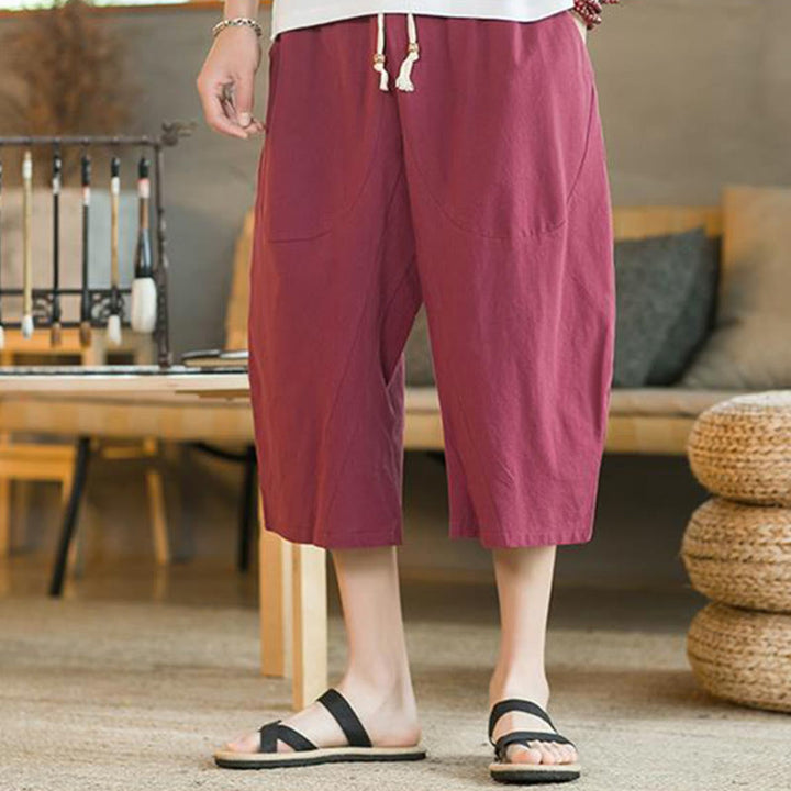 Pantaloni da uomo a gamba larga, tinta unita, lunghezza media, con tasche, con Buddha Stones. - image 16