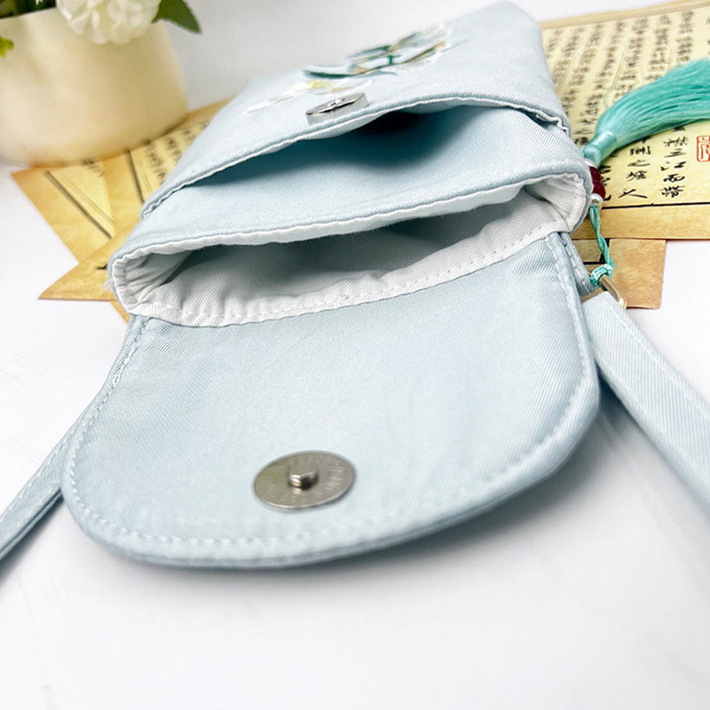 Borsa a tracolla con piccoli fiori ricamati Buddha Stones, borsa a tracolla, borsa per cellulare a doppio strato