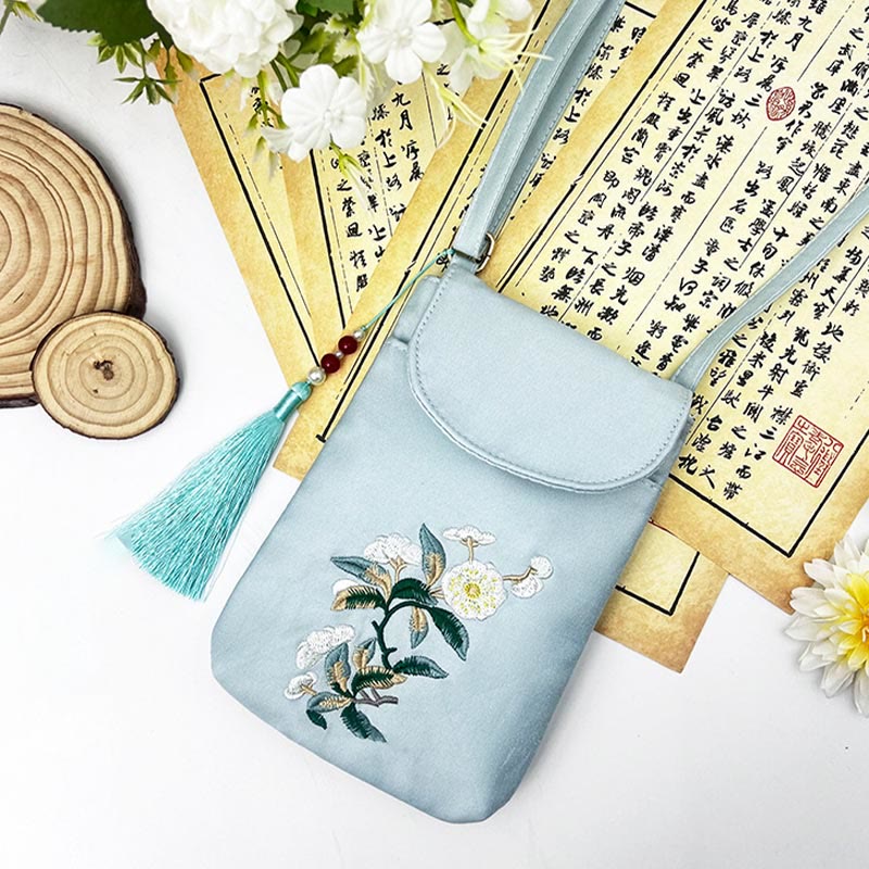 Borsa a tracolla con piccoli fiori ricamati Buddha Stones, borsa a tracolla, borsa per cellulare a doppio strato