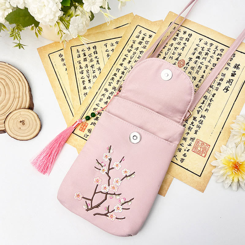 Borsa a tracolla con piccoli fiori ricamati Buddha Stones, borsa a tracolla, borsa per cellulare a doppio strato