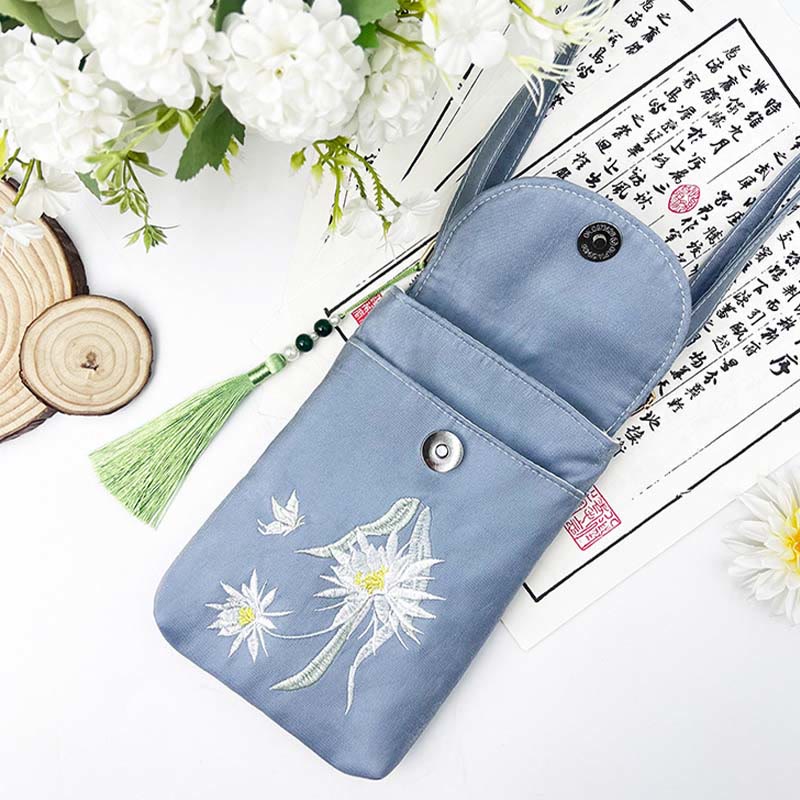 Borsa a tracolla con piccoli fiori ricamati Buddha Stones, borsa a tracolla, borsa per cellulare a doppio strato