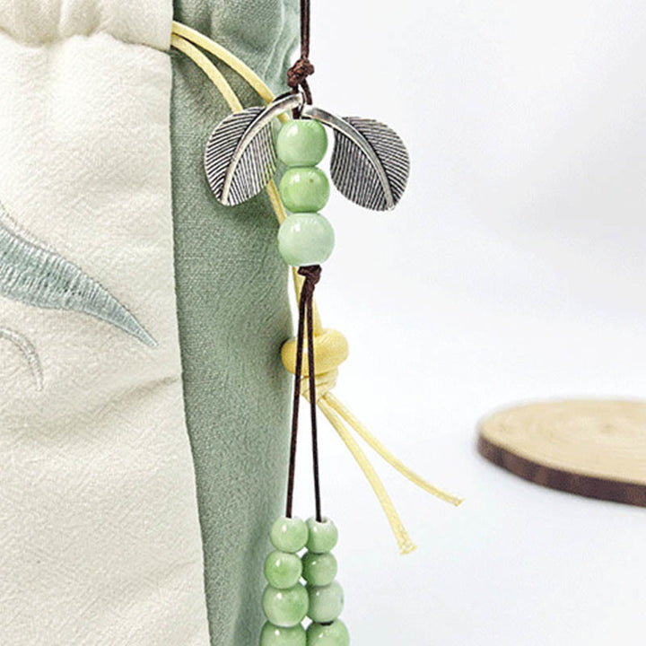 Borsa a tracolla in cotone e lino con Buddha Stones , farfalla ricamata, loto, magnolia, borsa a tracolla