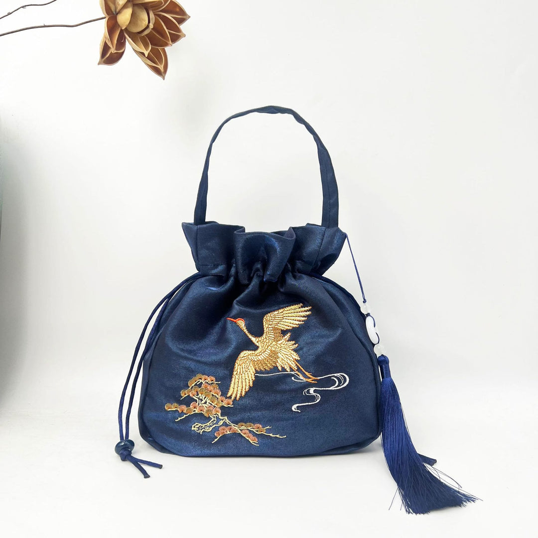 Borsa a tracolla in cotone e lino con Buddha Stones ricamate, motivo: loto, pesce Koi, gru, camelia, borsa a tracolla