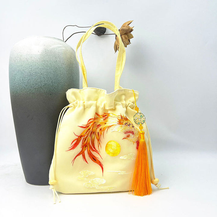 Buddha Stones Lotus Peony Epiphyllum Phoenix Suzhou Ricamo Cotone Lino Tote Borsa a Tracolla Borsa a Mano