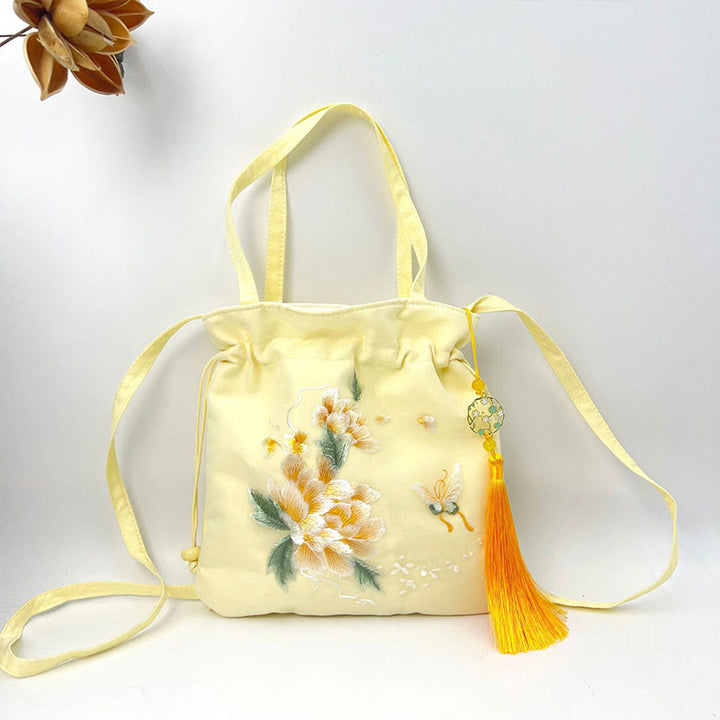 Buddha Stones Lotus Peony Epiphyllum Phoenix Suzhou Ricamo Cotone Lino Tote Borsa a Tracolla Borsa a Mano