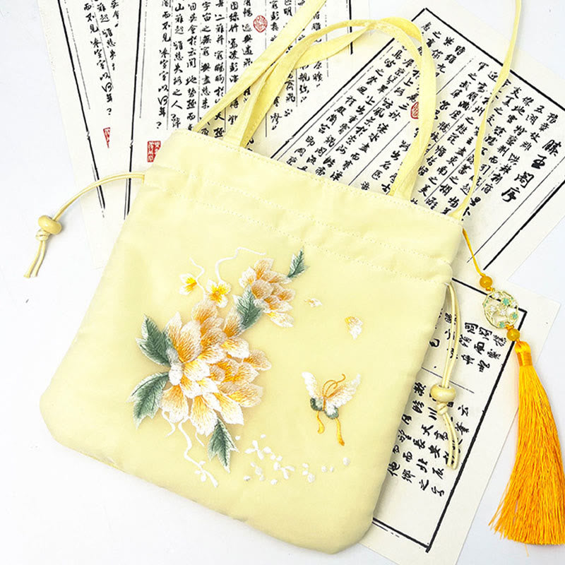Buddha Stones Lotus Peony Epiphyllum Phoenix Suzhou Ricamo Cotone Lino Tote Borsa a Tracolla Borsa a Mano
