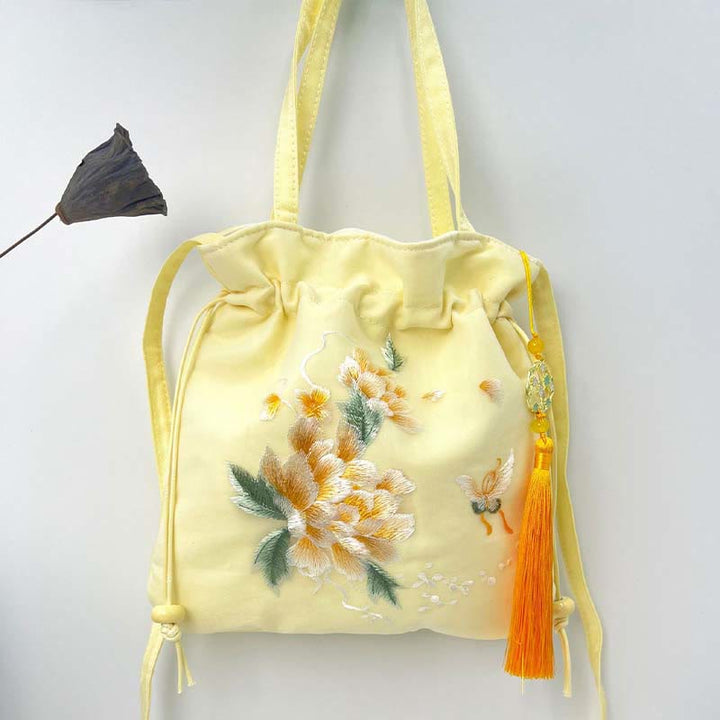 Buddha Stones Lotus Peony Epiphyllum Phoenix Suzhou Ricamo Cotone Lino Tote Borsa a Tracolla Borsa a Mano