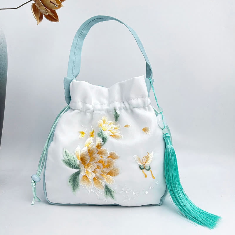 Buddha Stones Suzhou Ricamo Coniglio Loto Epiphyllum Peonia Magnolia Tote Borsa a tracolla Borsa a tracolla Borsa a mano