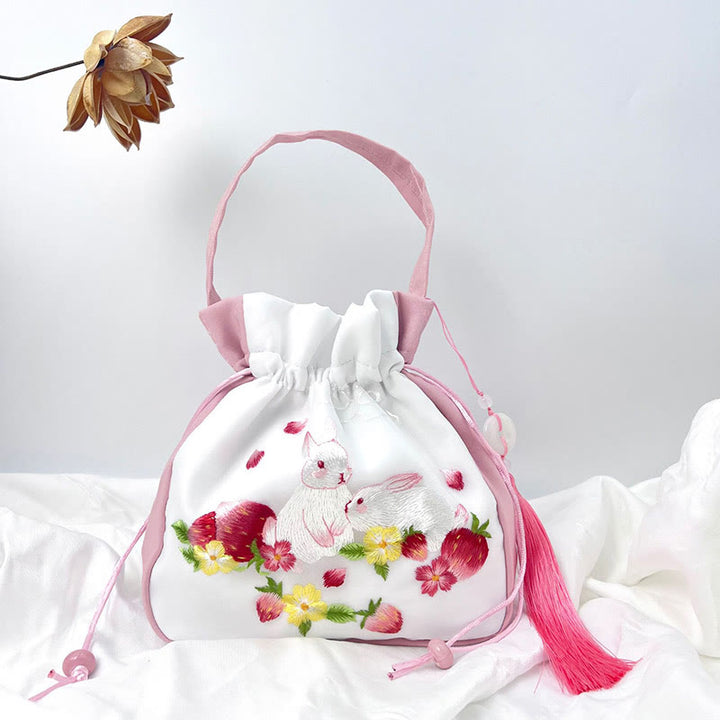 Buddha Stones Suzhou Ricamo Coniglio Loto Epiphyllum Peonia Magnolia Tote Borsa a tracolla Borsa a tracolla Borsa a mano