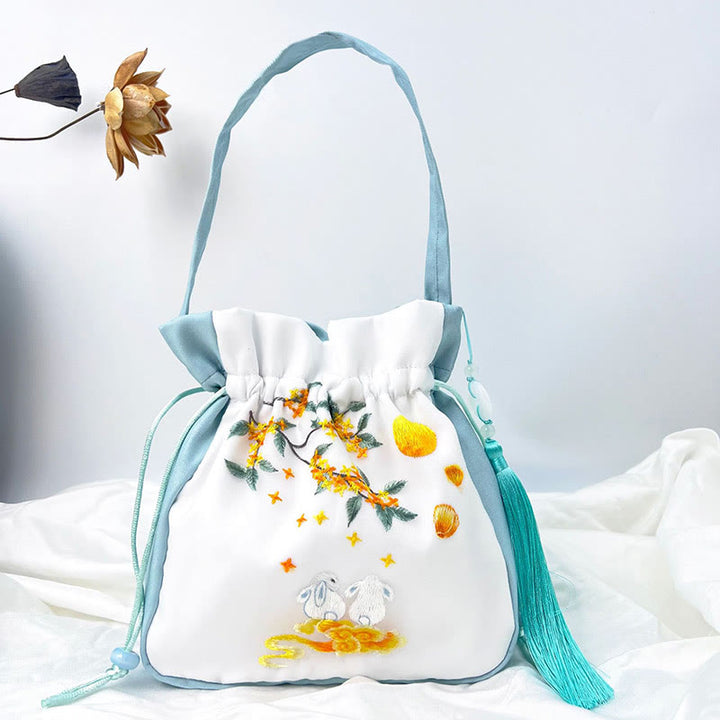 Buddha Stones Suzhou Ricamo Coniglio Loto Epiphyllum Peonia Magnolia Tote Borsa a tracolla Borsa a tracolla Borsa a mano