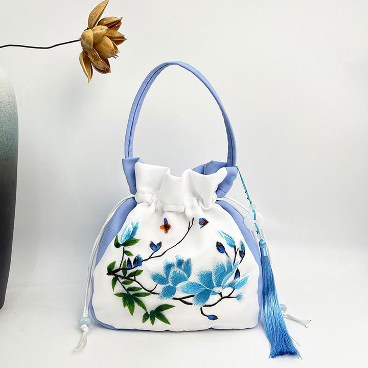 Buddha Stones Suzhou Ricamo Coniglio Loto Epiphyllum Peonia Magnolia Tote Borsa a tracolla Borsa a tracolla Borsa a mano