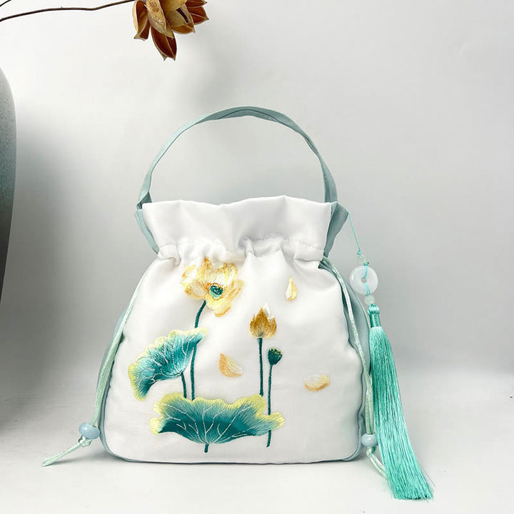 Buddha Stones Suzhou Ricamo Coniglio Loto Epiphyllum Peonia Magnolia Tote Borsa a tracolla Borsa a tracolla Borsa a mano
