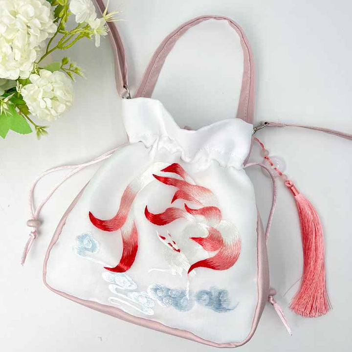 Buddha Stones Suzhou Ricamo Coniglio Loto Epiphyllum Peonia Magnolia Tote Borsa a tracolla Borsa a tracolla Borsa a mano
