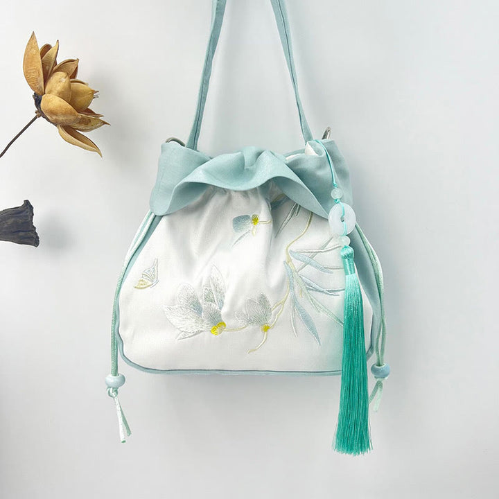 Buddha Stones Suzhou Ricamo Camelia Magnolia Peonia Loto Seta Tote Borsa a Tracolla Borsa a Tracolla Borsa a Mano