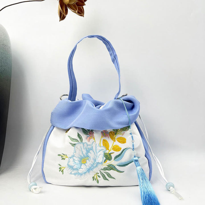 Buddha Stones Suzhou Ricamo Camelia Magnolia Peonia Loto Seta Tote Borsa a Tracolla Borsa a Tracolla Borsa a Mano
