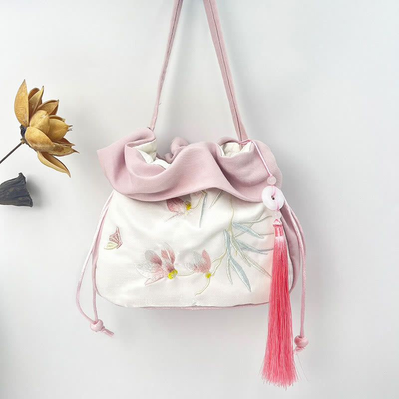 Buddha Stones Suzhou Ricamo Camelia Magnolia Peonia Loto Seta Tote Borsa a Tracolla Borsa a Tracolla Borsa a Mano