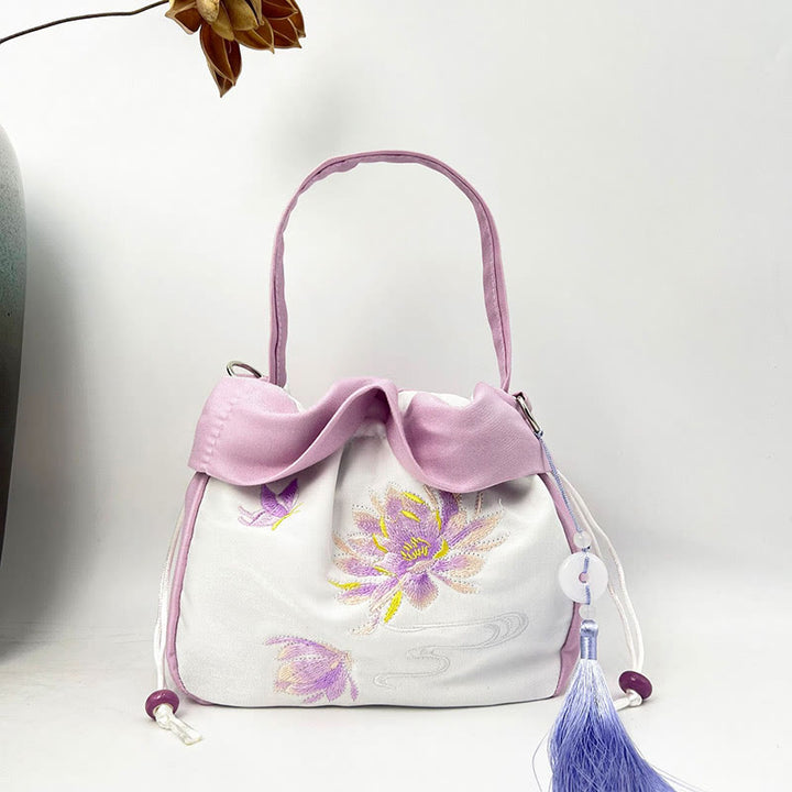 Buddha Stones Suzhou Ricamo Camelia Magnolia Peonia Loto Seta Tote Borsa a Tracolla Borsa a Tracolla Borsa a Mano