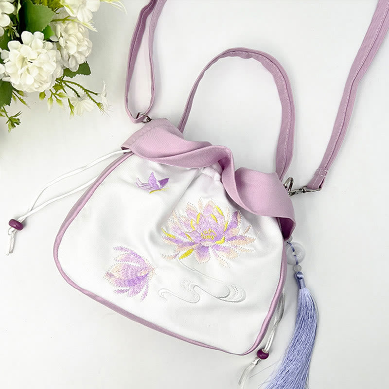 Buddha Stones Suzhou Ricamo Camelia Magnolia Peonia Loto Seta Tote Borsa a Tracolla Borsa a Tracolla Borsa a Mano