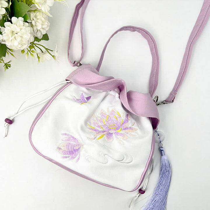 Buddha Stones Suzhou Ricamo Camelia Magnolia Peonia Loto Seta Tote Borsa a Tracolla Borsa a Tracolla Borsa a Mano