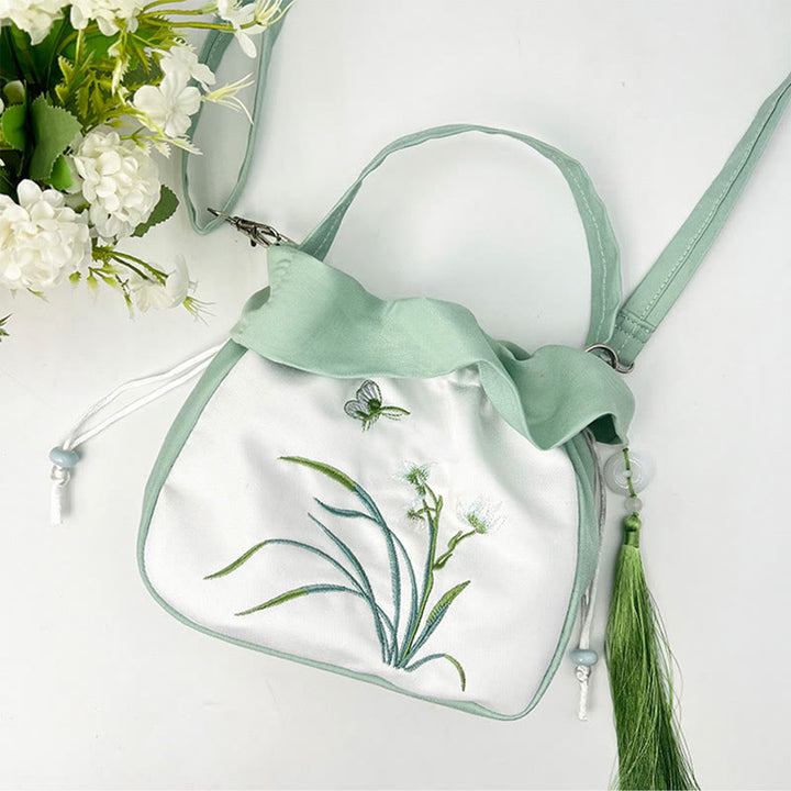 Buddha Stones Suzhou Ricamo Camelia Magnolia Peonia Loto Seta Tote Borsa a Tracolla Borsa a Tracolla Borsa a Mano